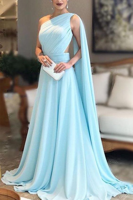 One Shoulder Pleats Sheer Back Evening Dress Prom Dress cg18516