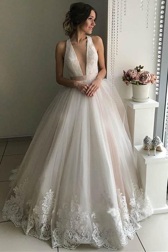 Gorgeous V-Neck Sleeveless Tulle Prom Dresses cg18528