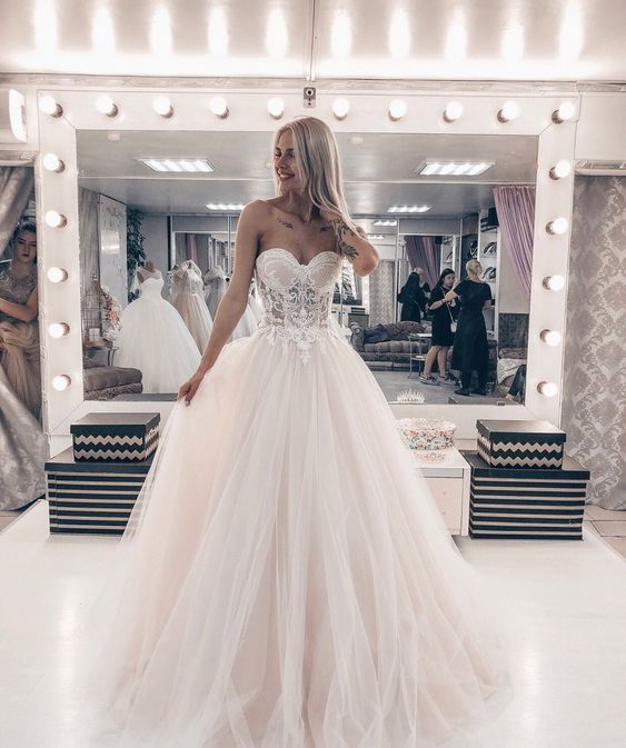 Sweetheart Long Prom Dress With Lace , Tulle Party Dress cg18530