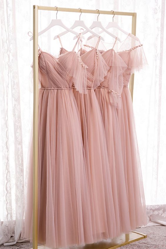 blush pink tulle long bridesmaid dresses prom dress evening dresses cg18562