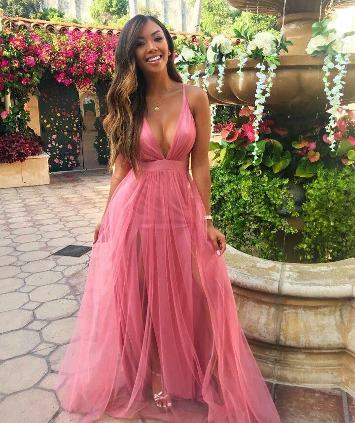 Pink Tulle A-line Long Prom Dress cg18585