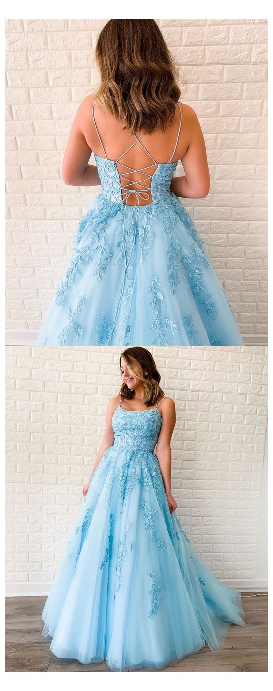 Lace-Up Blue Prom Dress cg18599