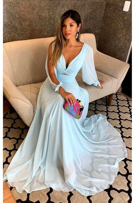 A-Line Chiffon Long Sleeves Prom Dresses Formal Evening Gowns cg18689