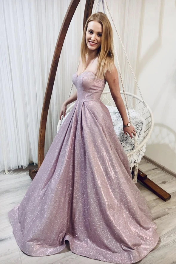 Pink satin long prom dress A line evening dress cg18702