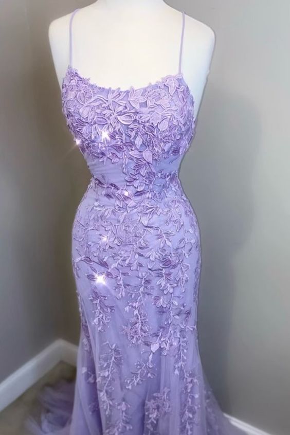 mermaid 2021 lavender lace long prom dress formal dress cg18727