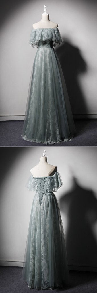 Green Lace Strapless Long A Line Senior Prom Dress, Evening Dress cg18776