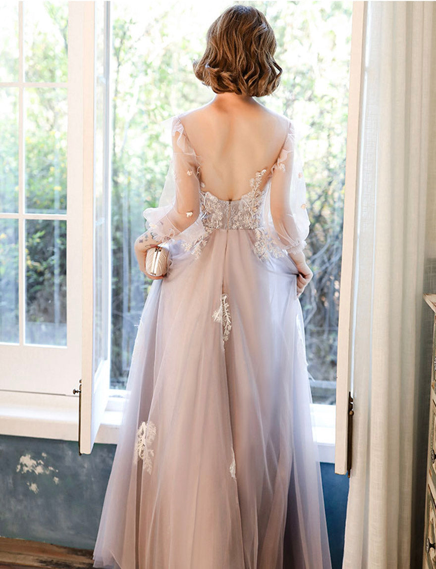 Lovely tulle lace long prom dress lace evening dress cg18794