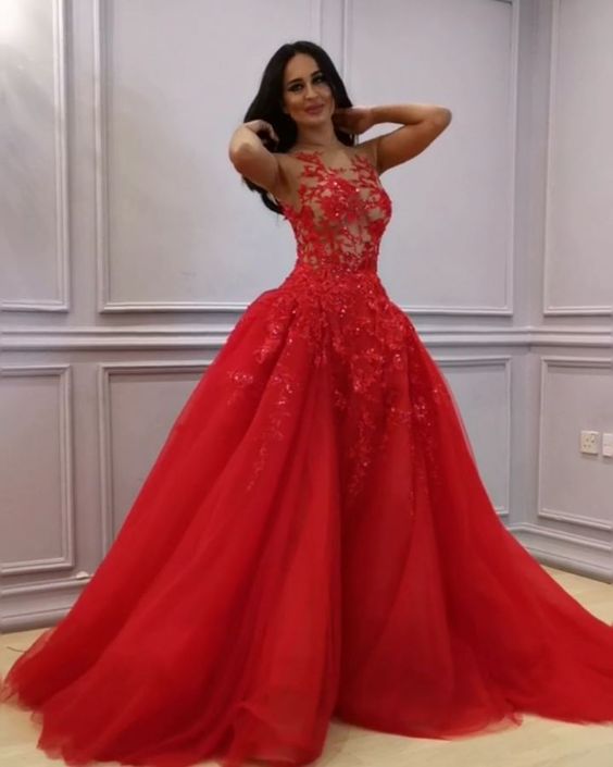 Lovely tulle lace long prom dress lace evening dress cg18796