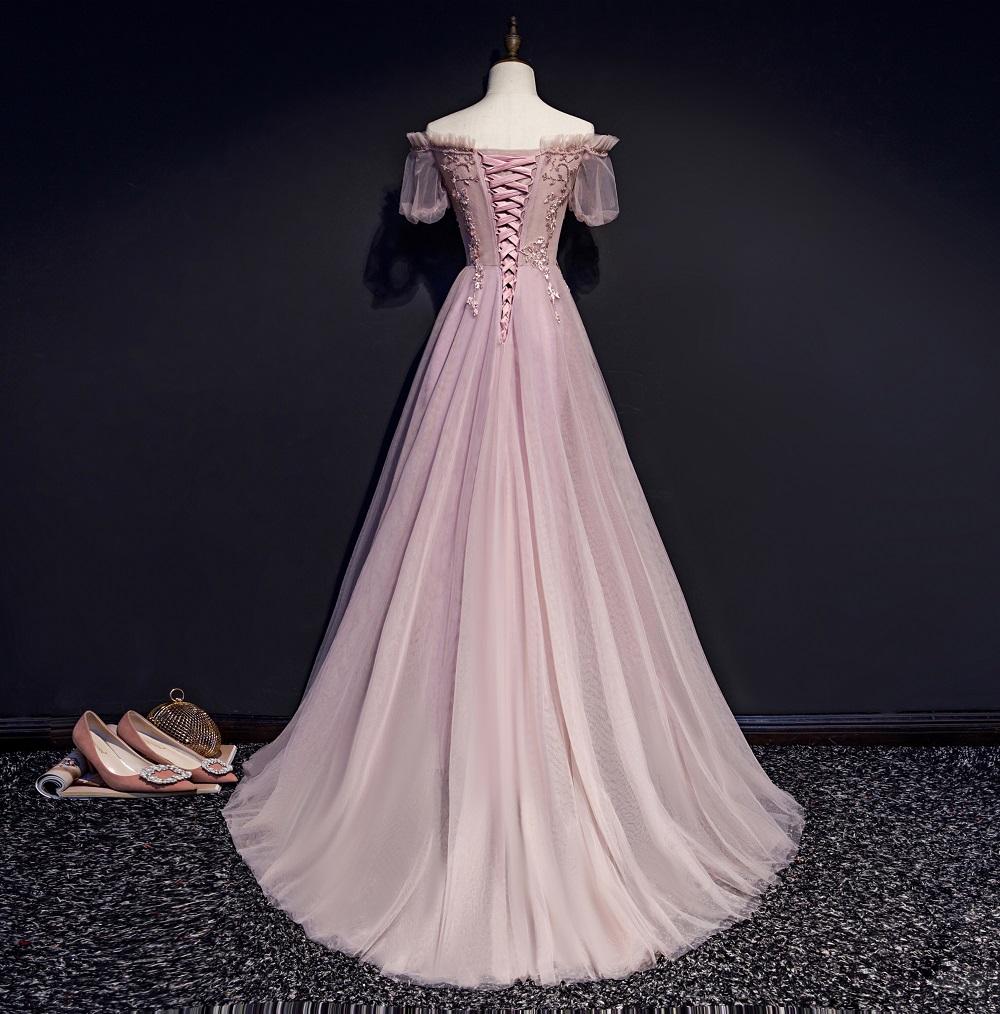 Unique Pink Off Shoulder With Lace Long Party Dress, Prom Gown cg18859