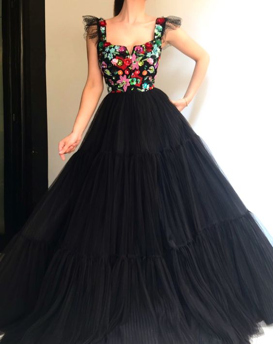 Black long prom dress evening dress Custom made cg18868