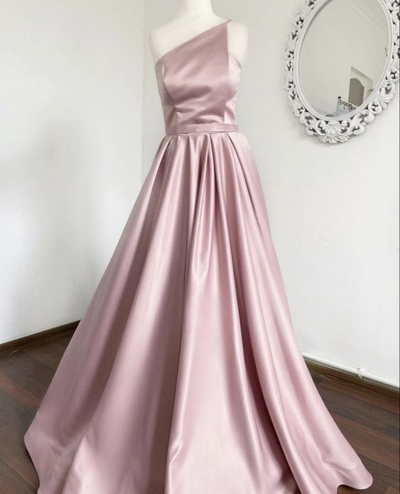 Sexy long a-line prom dresses pink satin formal evening gown for women cg18872