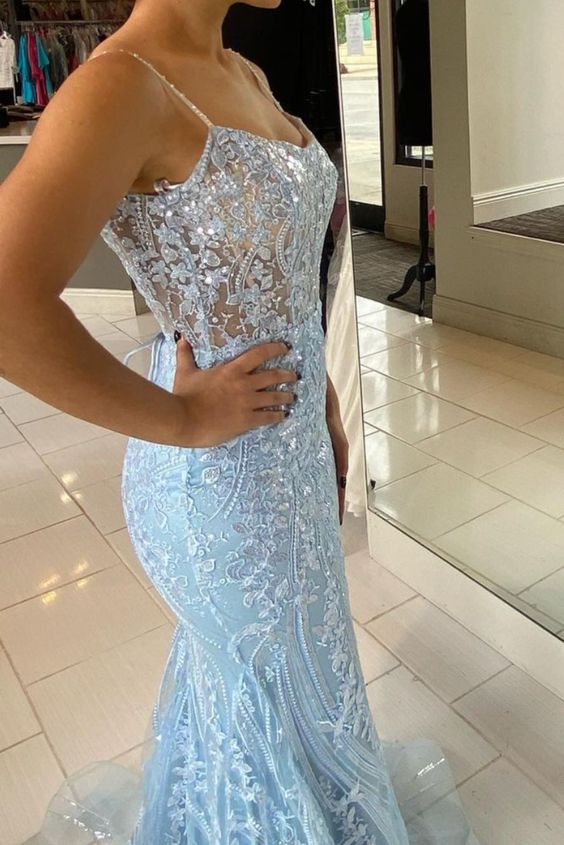 2021 mermaid light blue long formal dress graduaiton dresses prom dress cg18893
