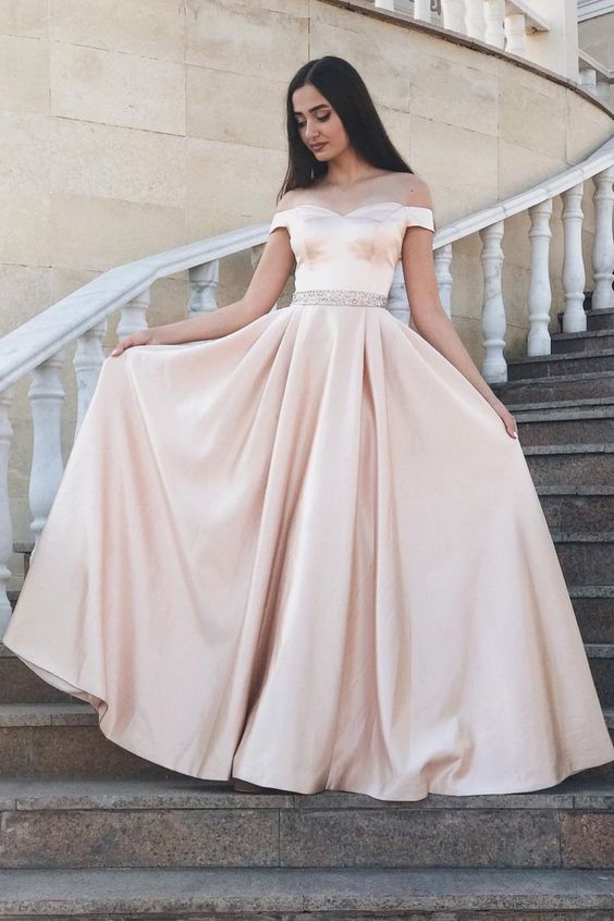 Elegant Off the Shoulder Satin Long Prom Dress Farewell Party Dress cg18894