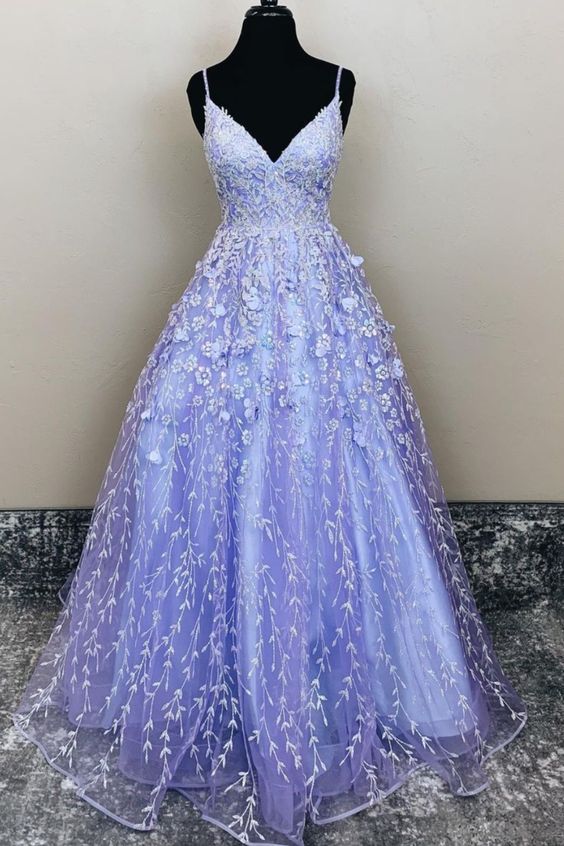 A-line lavender appliques long prom dress cg18905