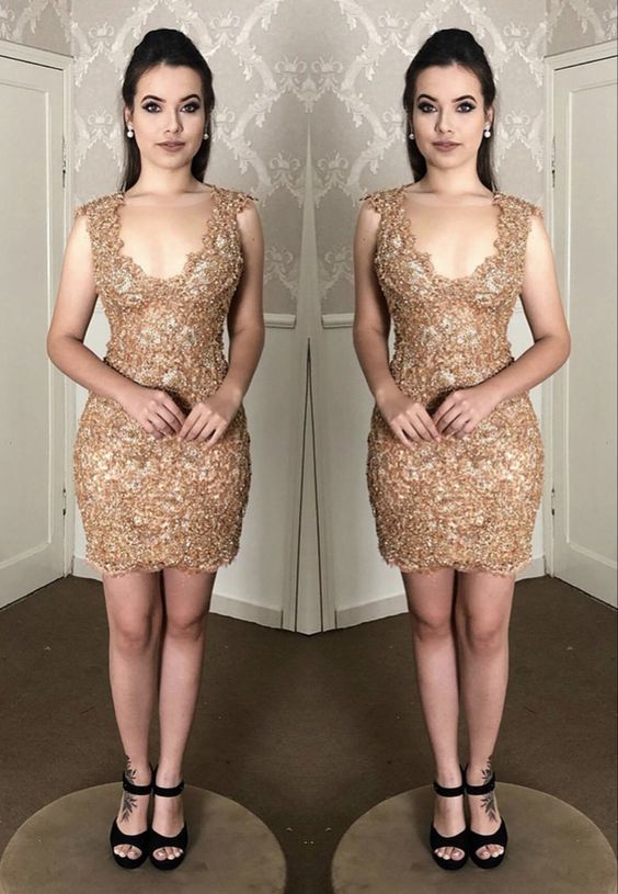 Elegant gold lace short homecoming dresses cg18936