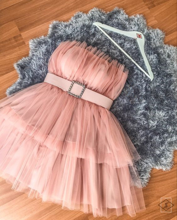 Pink tulle short homecoming dresses cg18944