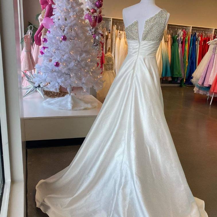 One Shoulder Beaded Top Light Prom Dress cg18969