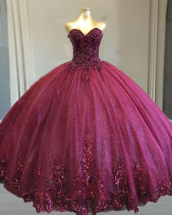 Sparkly Burgundy Quinceanera dresses prom dress cg19028