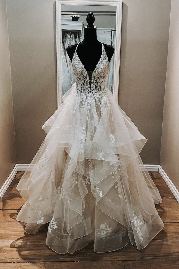 A line v neck lace long ball gown prom dress formal dress cg19055