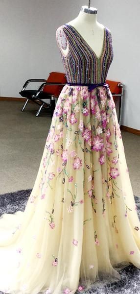 Stunning Colorful Beading Floral Tulle Sleeveless Prom Dresses cg19137