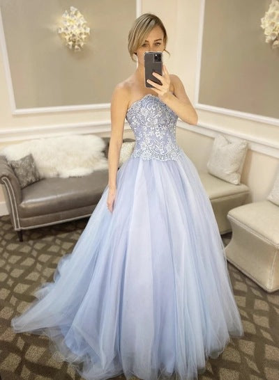 Light Blue Sweetheart Neck Long Lace Prom Dress Evening Dress cg19225
