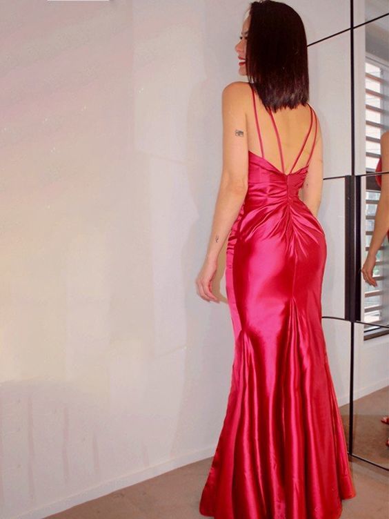 Sheath/Column Satin Sleeveless V-neck Ruched Floor-Length Prom Dresses cg19241