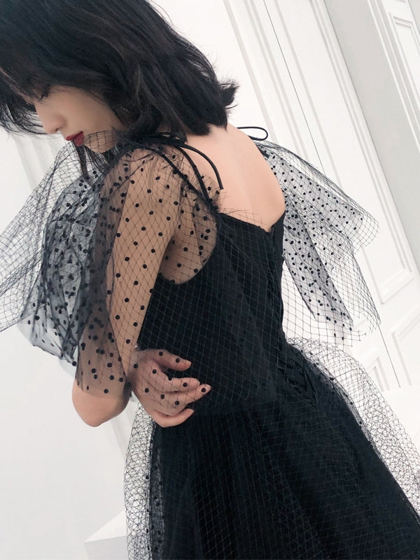 Black tulle long prom dress party dress cg19266