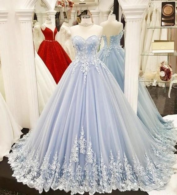 blue tulle long prom dress party dress cg19269