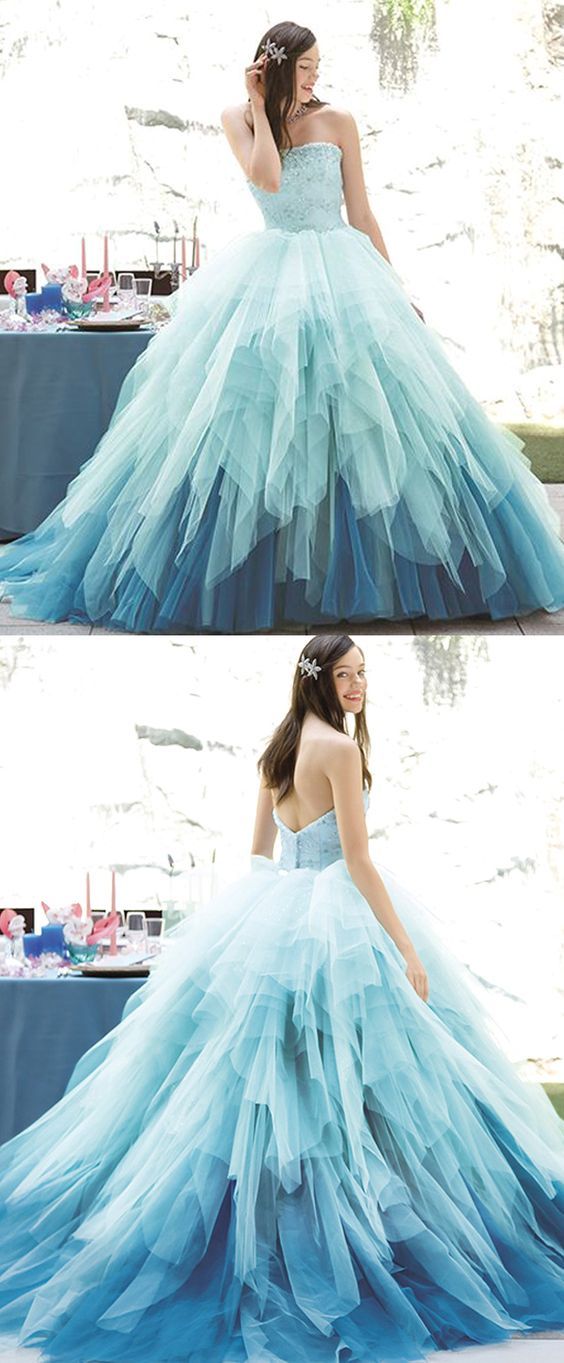 blue tulle long prom dress party dress cg19270