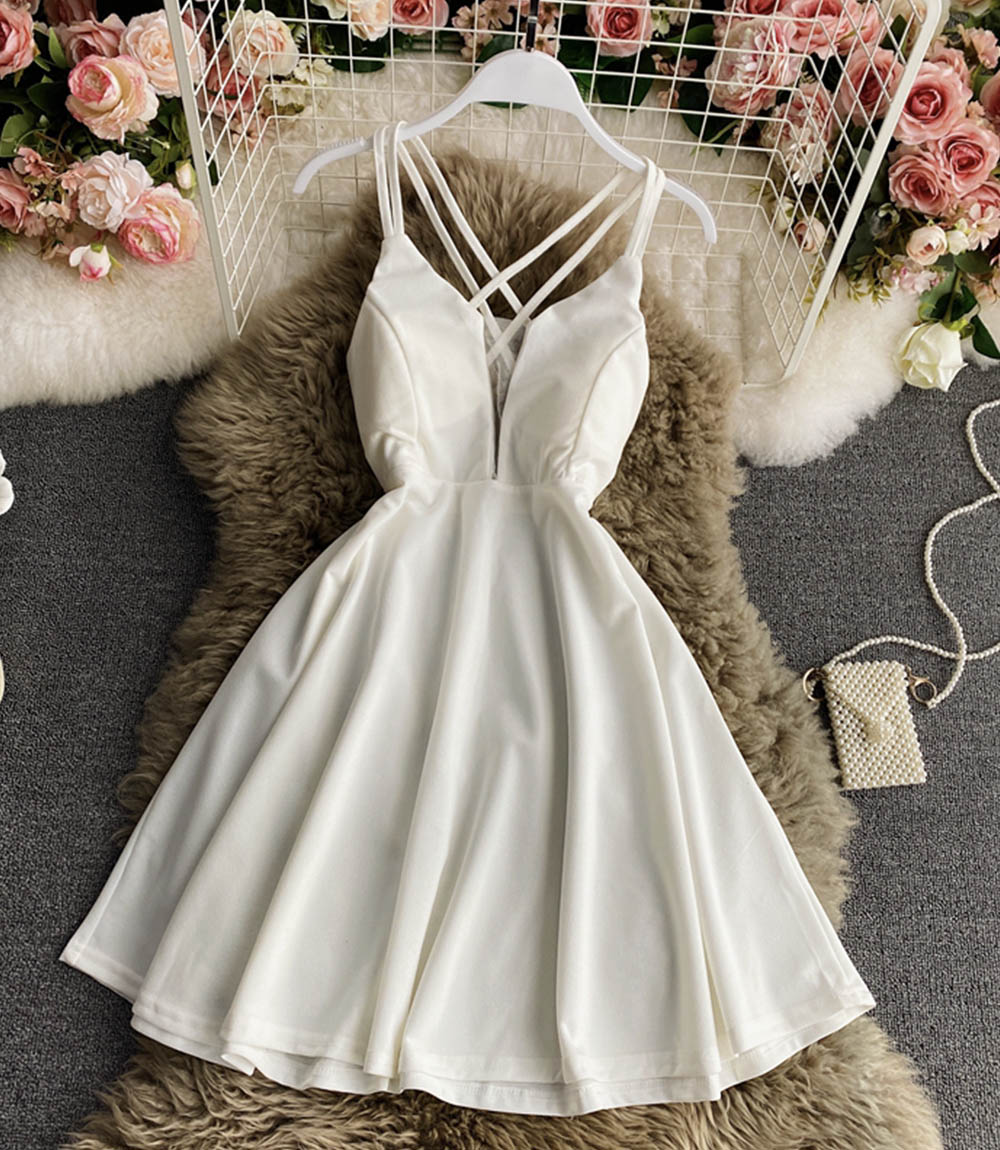 Simple A line v neck short dress Homecoming Dress cg19308