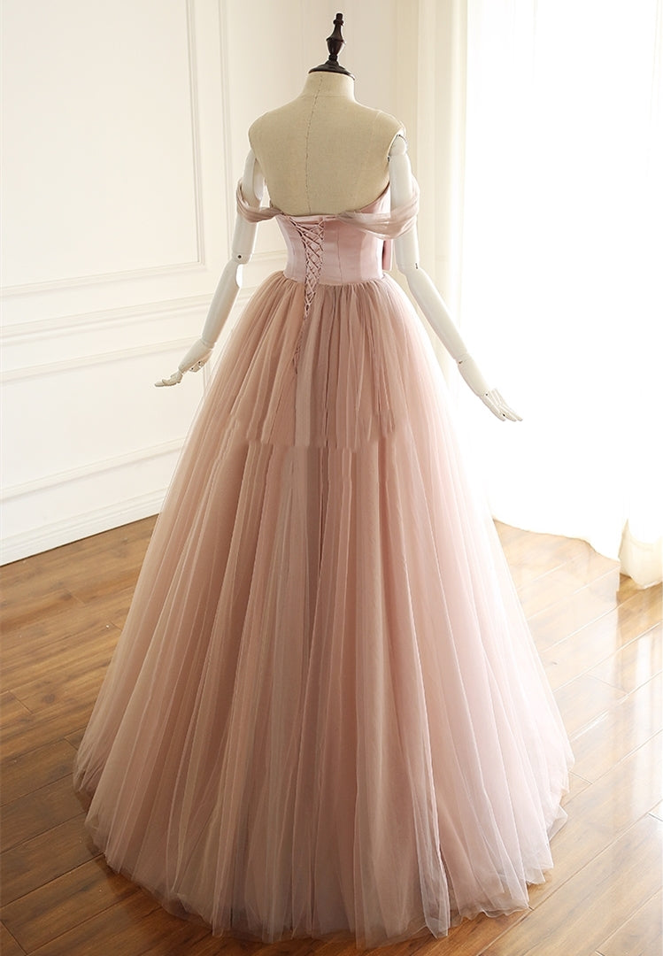 Off the Shoulder Blush Pink Tulle Prom Dress cg19311