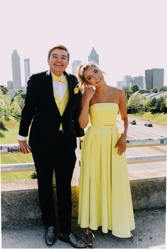 yellow two piece prom dress cg19334