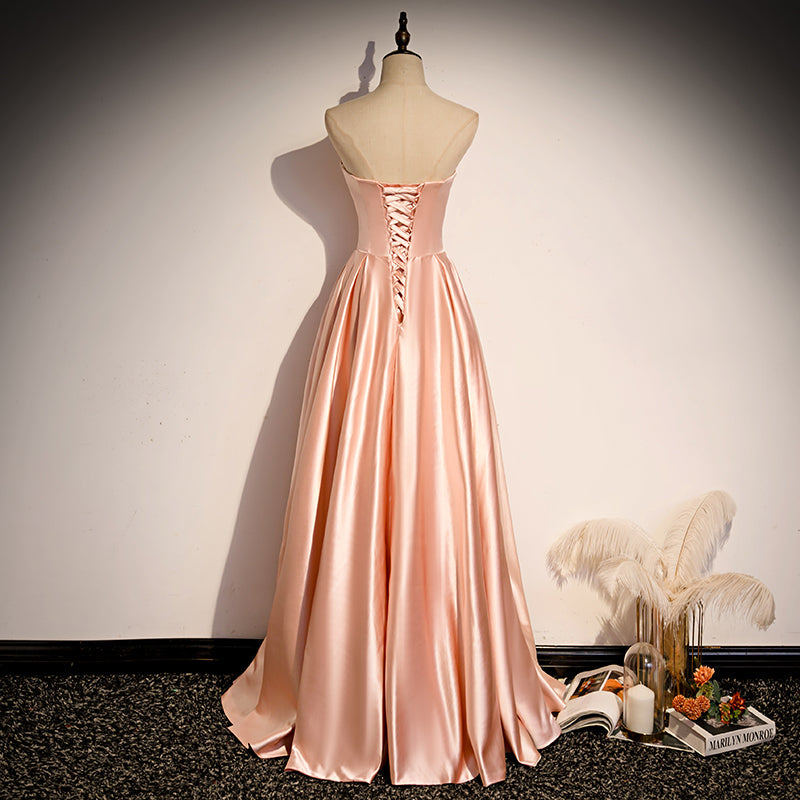 strapless pink satin long party dress formal prom dress cg19396
