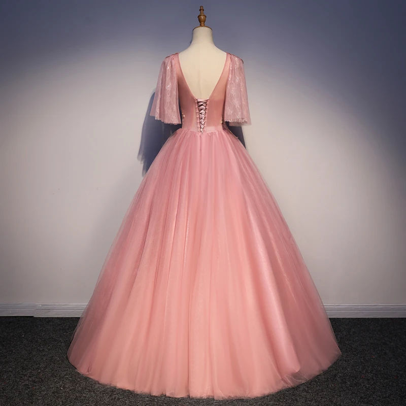 Pink Tulle Ball Gown Round Neckline Prom Dress, Pink Formal Gown cg19400