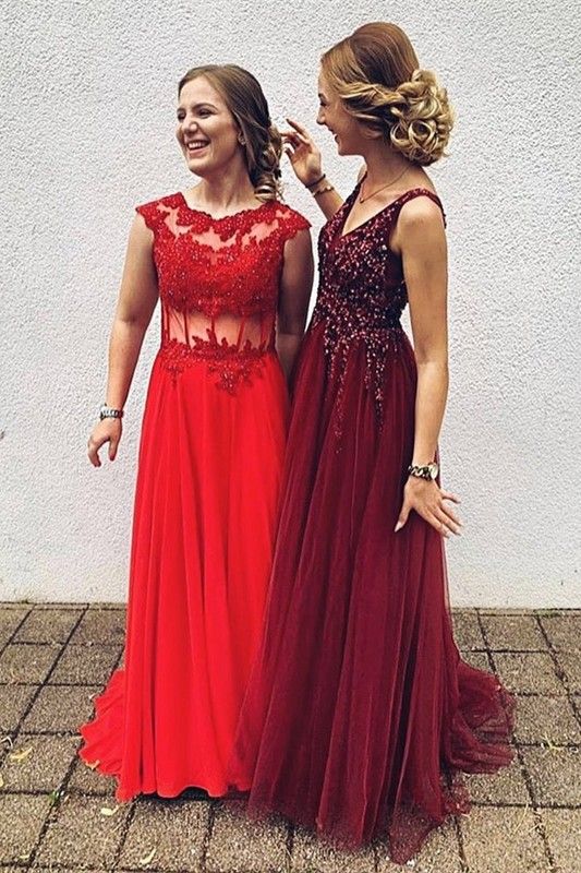 Sexy Beaded Red See Through Prom Party Dress Scoop Cap Sleeves With Appliques cg19434
