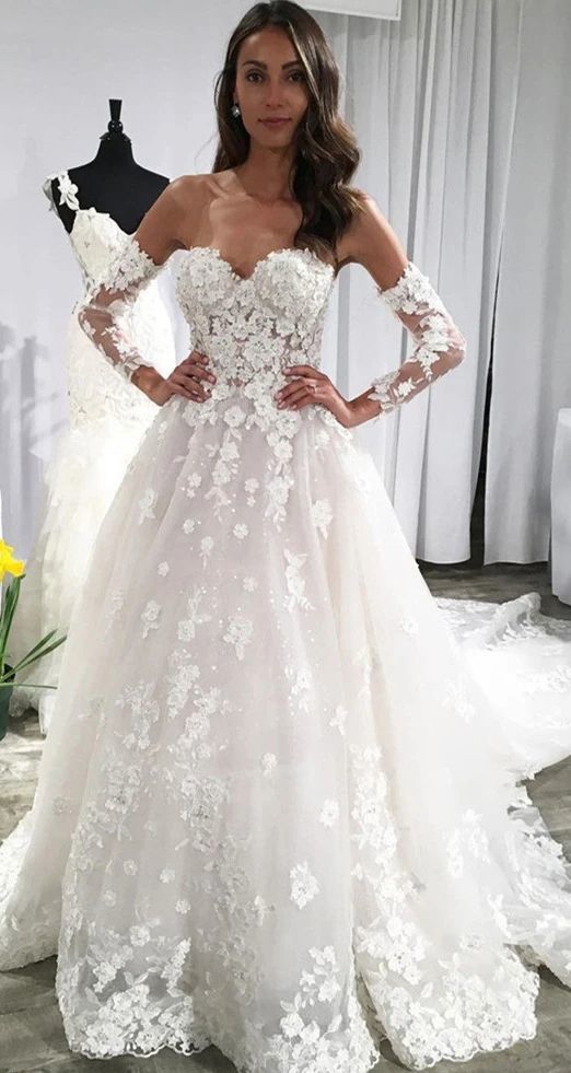 Sweetheart Lace Appliques Backless Prom Dresses With Sleeves cg19478