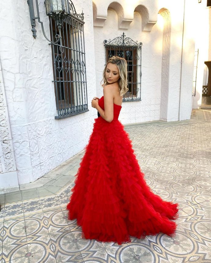 Princess Red Tiered Long Ball Gown Prom Gown cg19499