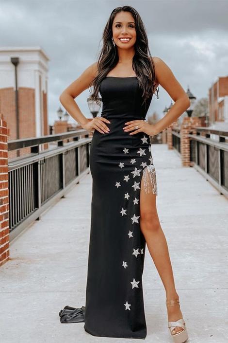 Star Black Strapless Long Prom Dress cg19512