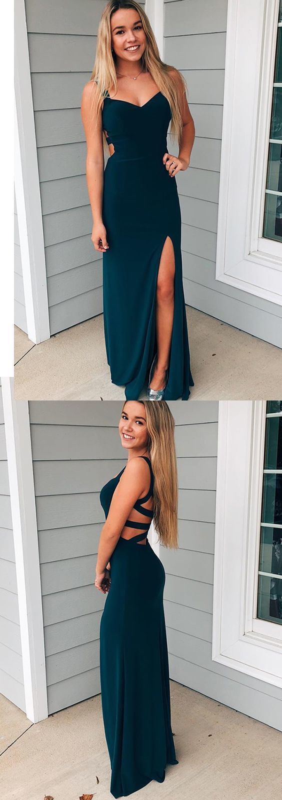 Sheath Navy Long Prom Dress,Long Prom Dress with Side-Split,Evening Formal Dress cg1954