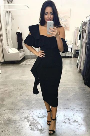 Black One-Shoulder Asymmetrical Knee Length Dresses Prom Dress cg19546