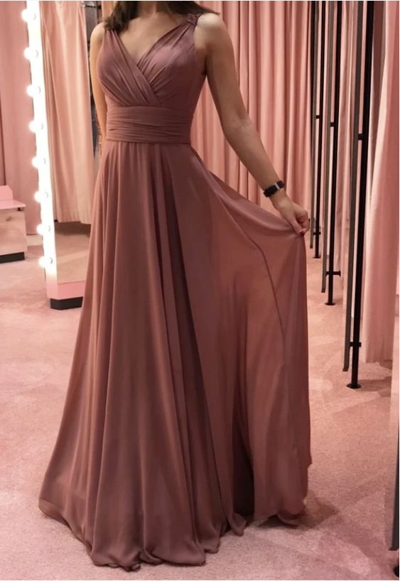 Simple v neck chiffon prom dress evening dress cg19549