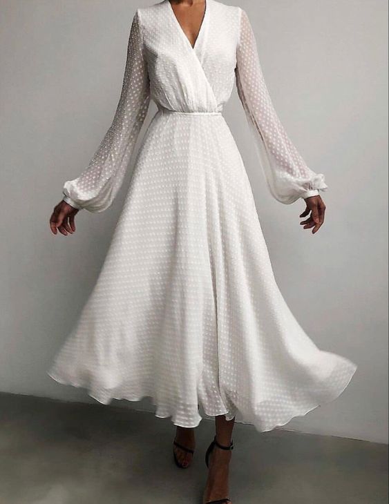 long sleeves white evening dress, prom dress cg19601