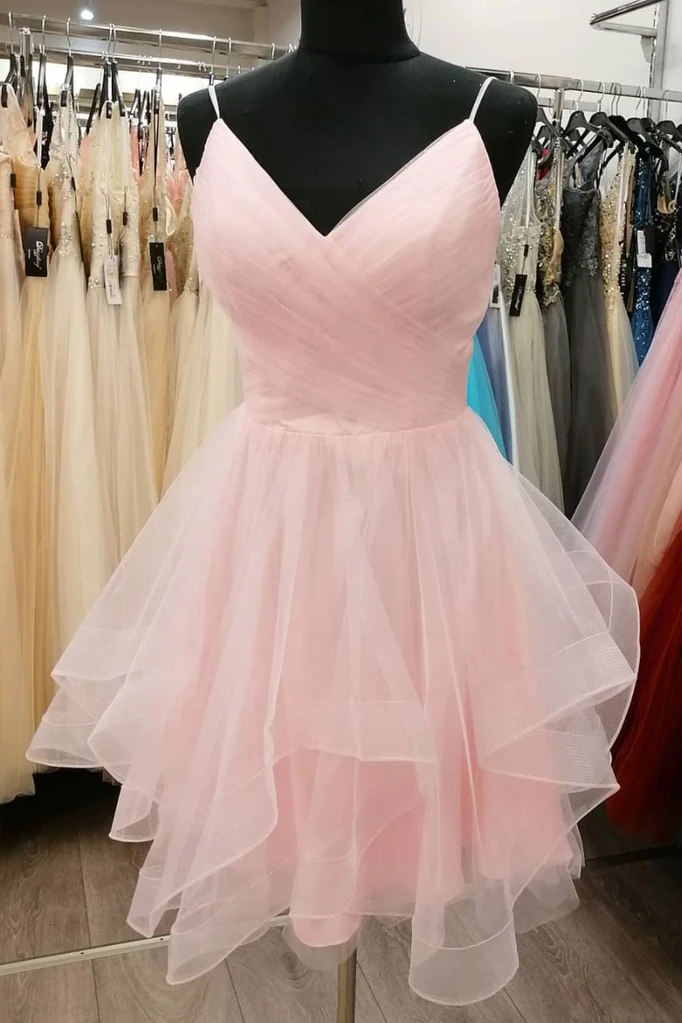 HOMECOMING DRESS SIMPLE PINK TULLE SHORT PINK COCKTAIL DRESS cg19621