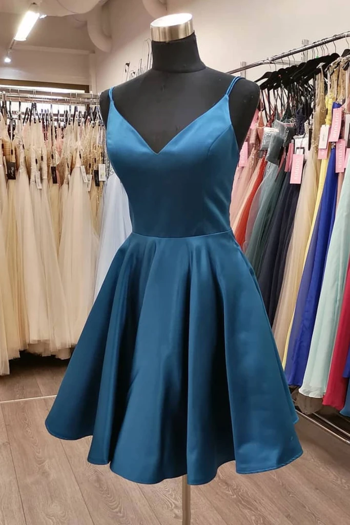 HOMECOMING DRESS SIMPLE V NECK SATIN SHORT BRIDESMAID DRESS cg19622