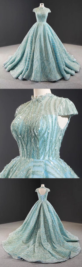 Gorgeous High Neck Ball Gowns Sparkly Beaded Long Prom Dress Evening Dresses cg19672