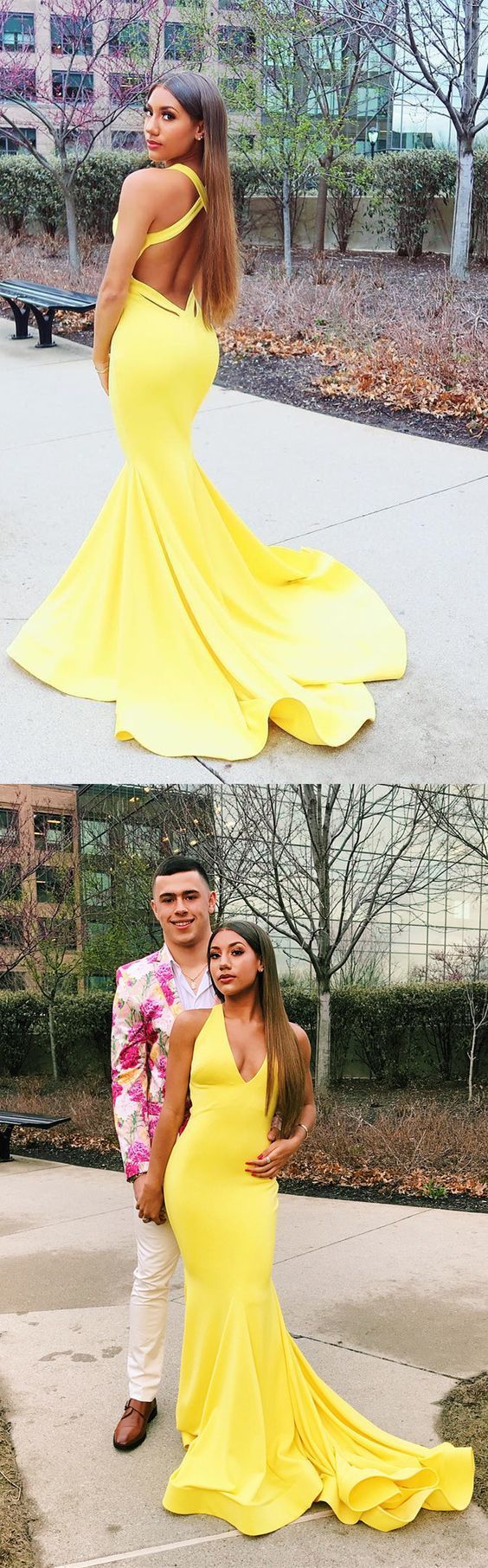 Gorgeous mermaid yellow long prom dress with train cg19693