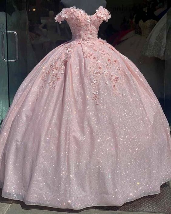 Pink Glitter Sweetheart Prom Dress Ball Gown cg19712