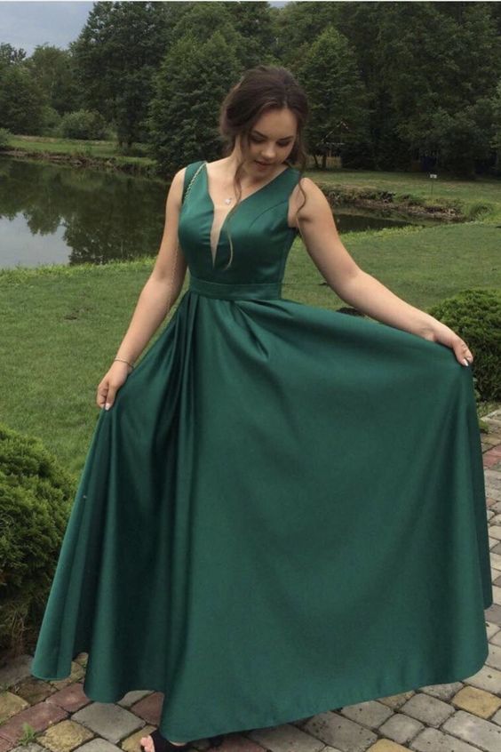 Long Green Satin Formal prom Dress cg19724