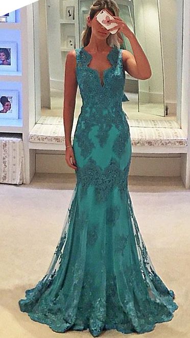 Straps V Neck Lace Long Prom Dress cg19761
