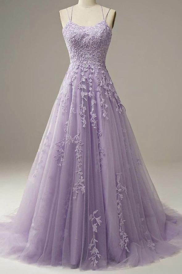 Purple lace long A line prom dress evening dress cg19772